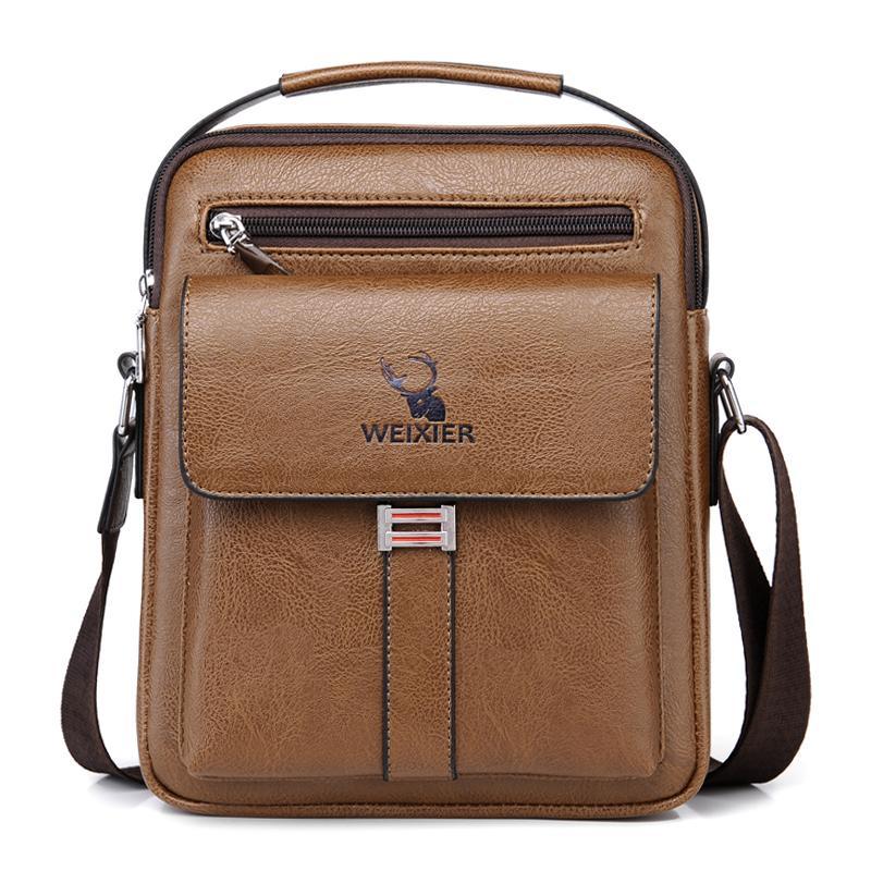 Leather Messenger Crossbody Shoulder Bag For Men Work Business Casual Adjustable Straps With Metal Zipper CJ