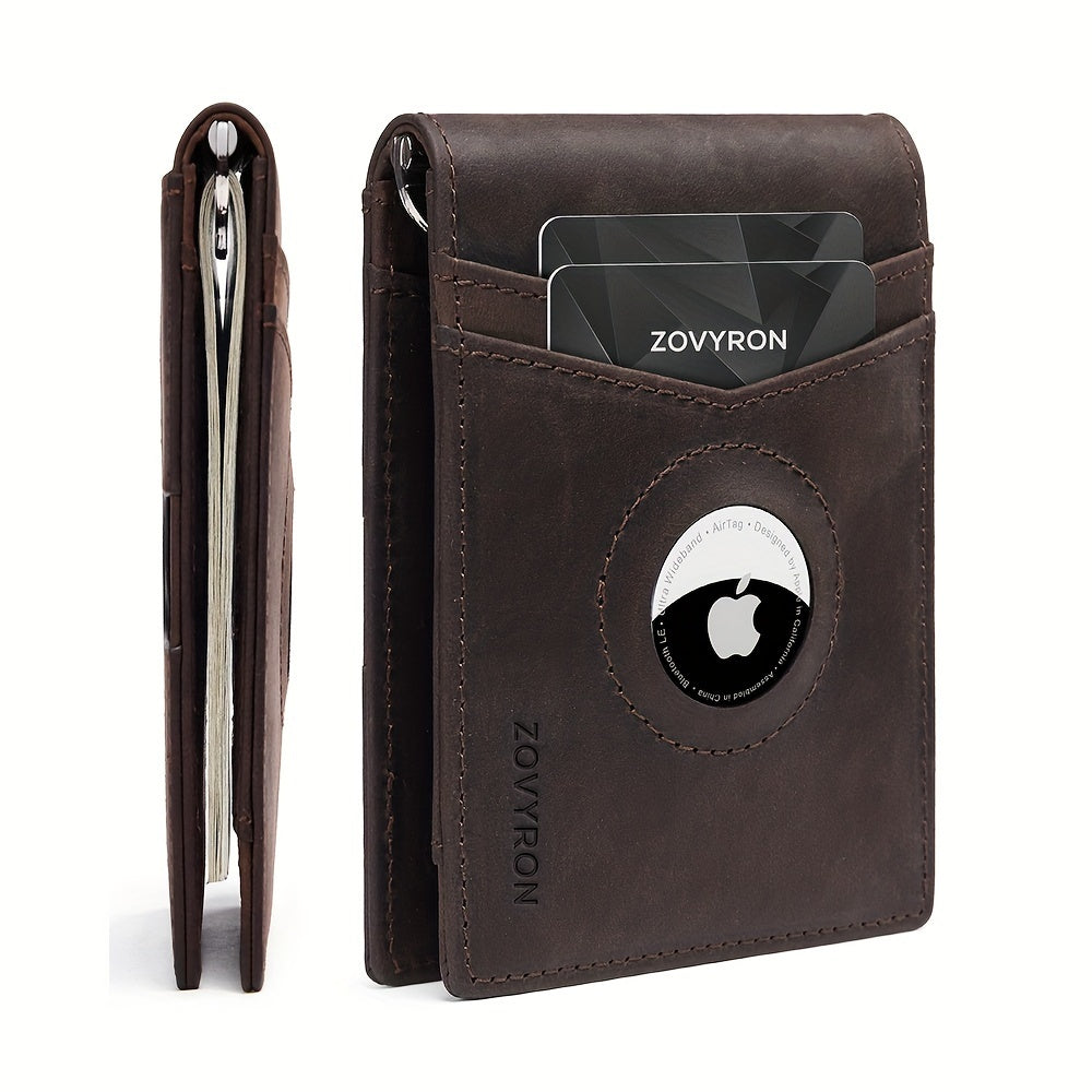Mens Wallet Genuine Leather Slim Bifold Wallet With Airtag Holder, RFID Blocking, Front Pocket Wallet With Money Clip,ID Window Credit Card Holder - M/S TMC India