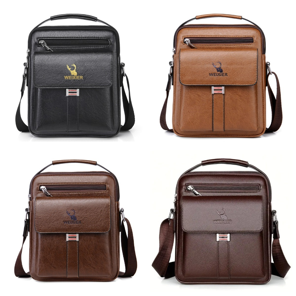 Leather Messenger Crossbody Shoulder Bag For Men Work Business Casual Adjustable Straps With Metal Zipper CJ