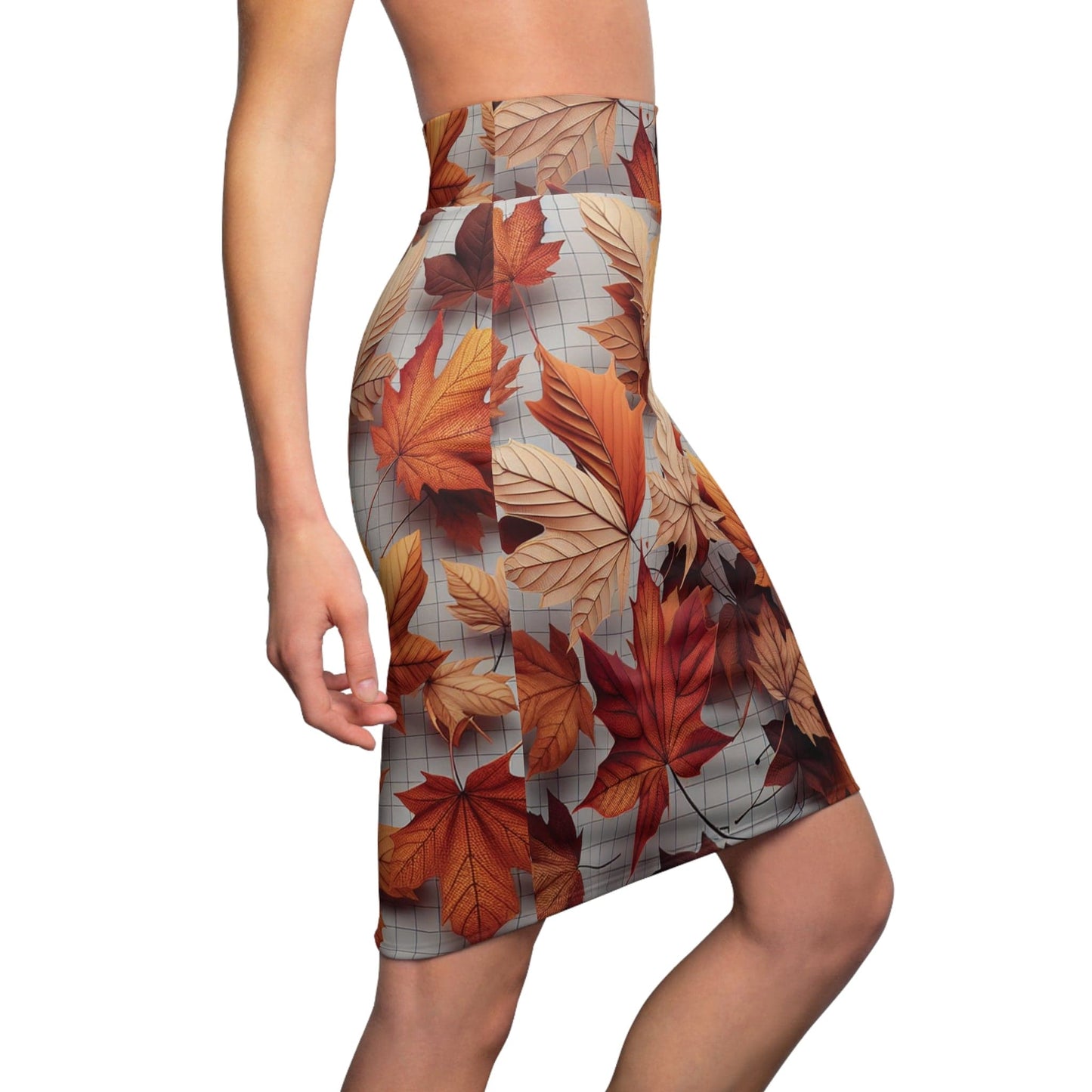 Autumn Leaves Women's Pencil Skirt, AOP Skirt, Fall Fashion, Seasonal Outfit, Flattering Skirt, Trendy Women's Wear - M/S TMC India