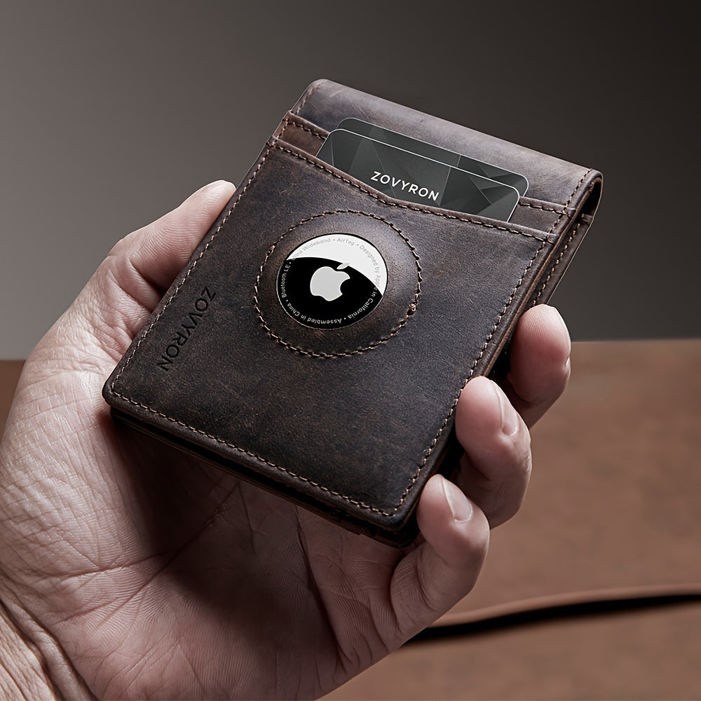 Mens Wallet Genuine Leather Slim Bifold Wallet With Airtag Holder, RFID Blocking, Front Pocket Wallet With Money Clip,ID Window Credit Card Holder - M/S TMC India