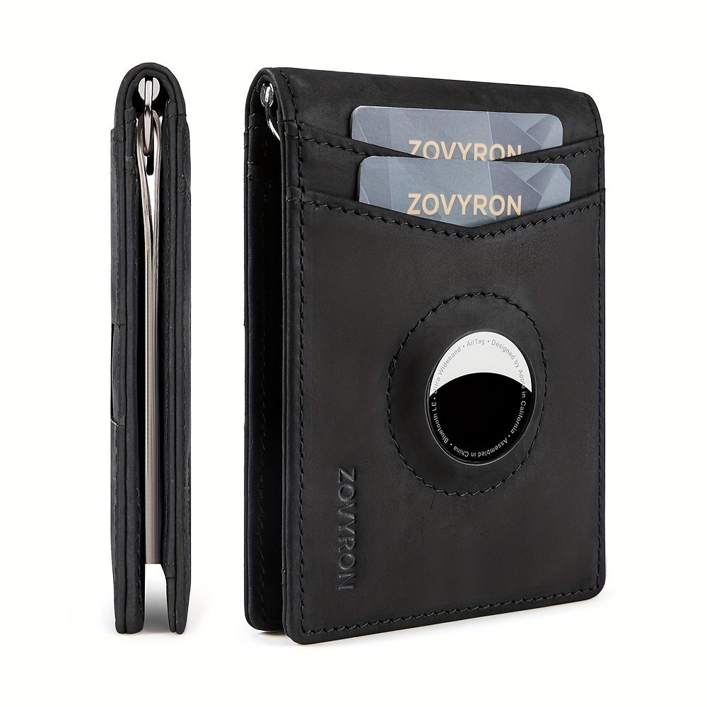 Mens Wallet Genuine Leather Slim Bifold Wallet With Airtag Holder, RFID Blocking, Front Pocket Wallet With Money Clip,ID Window Credit Card Holder - M/S TMC India