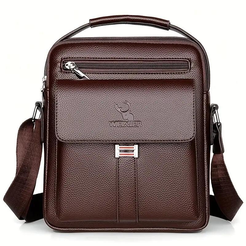 Leather Messenger Crossbody Shoulder Bag For Men Work Business Casual Adjustable Straps With Metal Zipper CJ