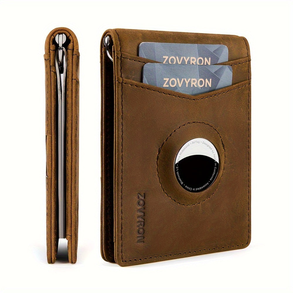 Mens Wallet Genuine Leather Slim Bifold Wallet With Airtag Holder, RFID Blocking, Front Pocket Wallet With Money Clip,ID Window Credit Card Holder - M/S TMC India