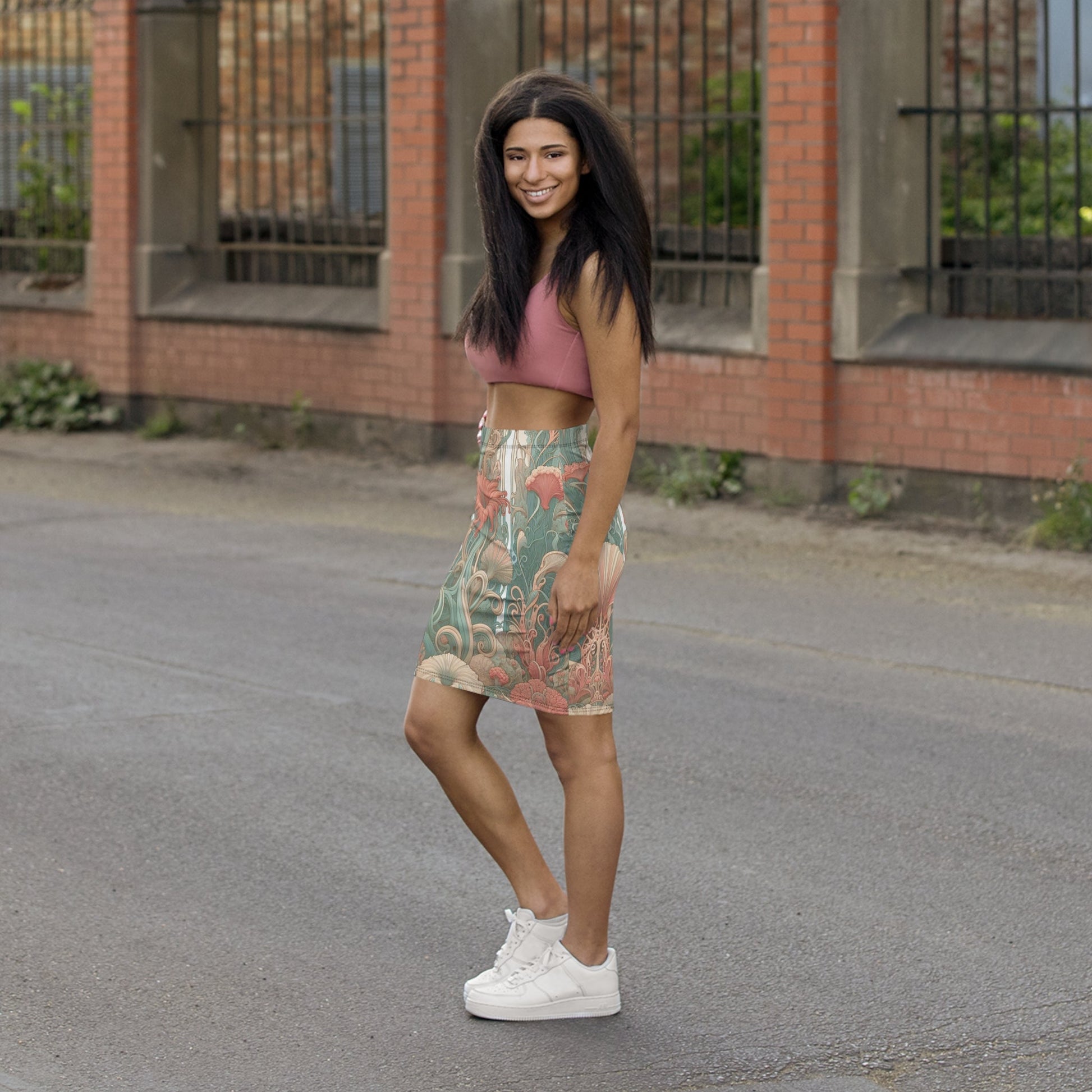 Floral Dreamscape Mid-Waist Pencil Skirt, Vibrant Floral Skirt, Trendy Office Wear, Summer Party Outfit, Garden-Themed Fashion Printify