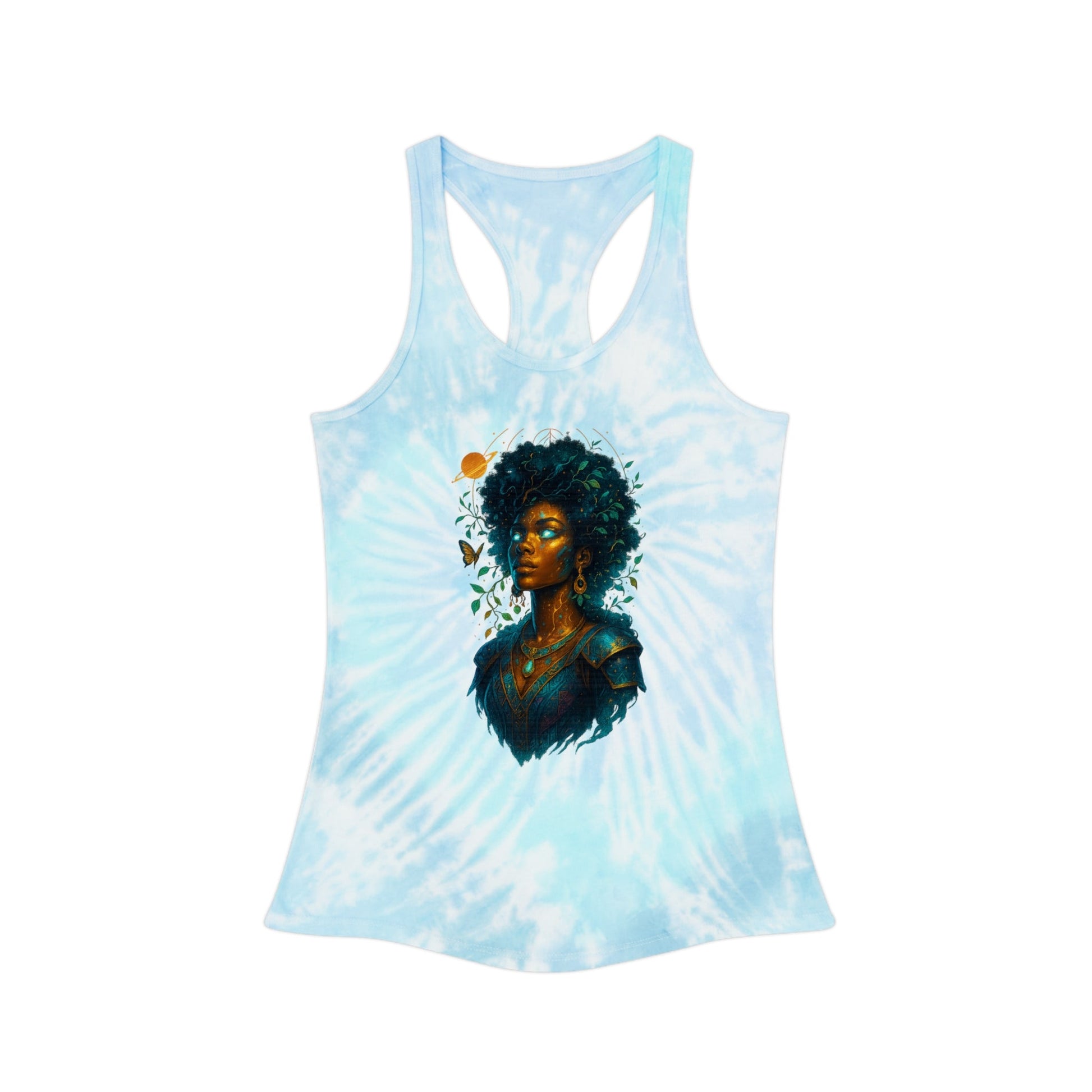 Bohemian Tie Dye Racerback Tank Top, Summer Beachwear, Women’s Casual Top, Eco-Friendly Fashion, Festival Attire, Yoga Tank Printify