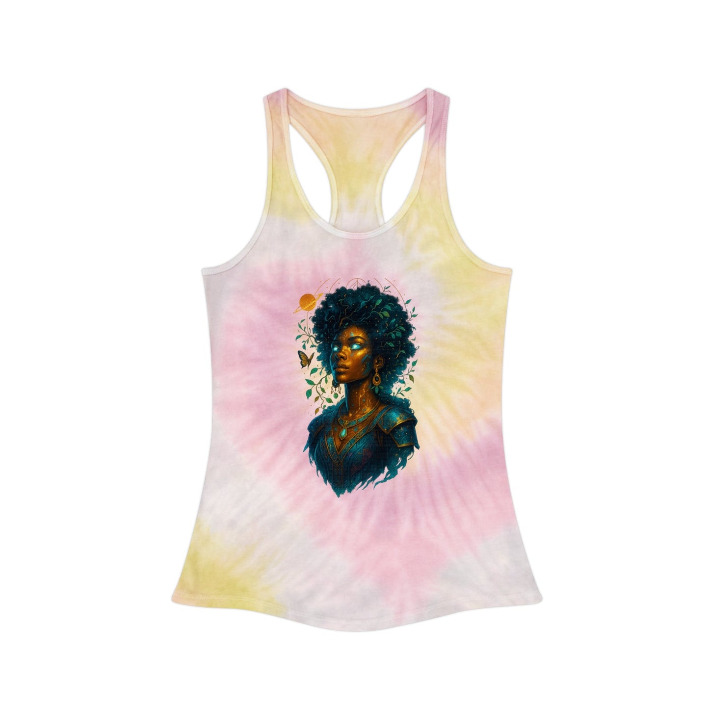 Bohemian Tie Dye Racerback Tank Top, Summer Beachwear, Women’s Casual Top, Eco-Friendly Fashion, Festival Attire, Yoga Tank Printify