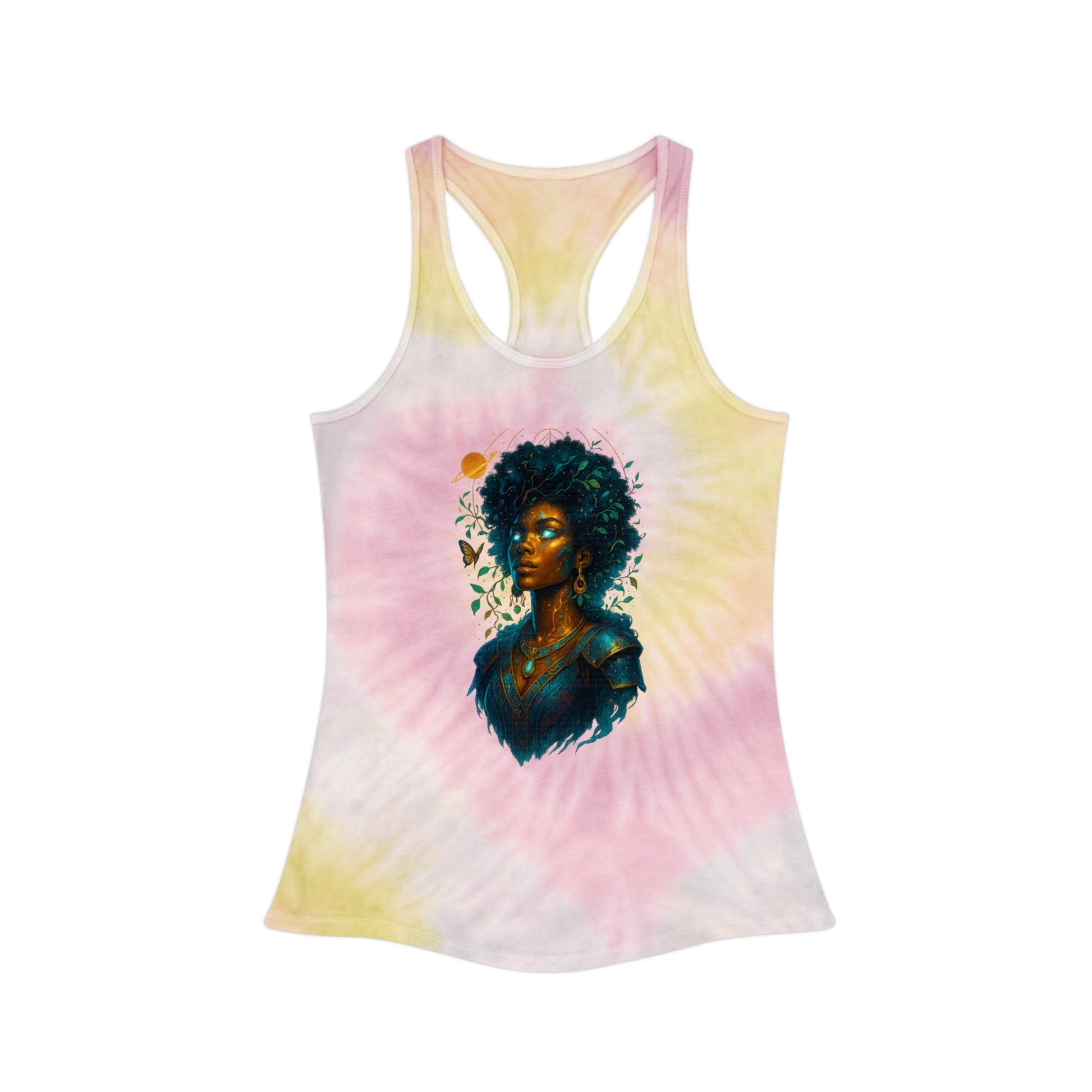 Bohemian Tie Dye Racerback Tank Top, Summer Beachwear, Women’s Casual Top, Eco-Friendly Fashion, Festival Attire, Yoga Tank Printify