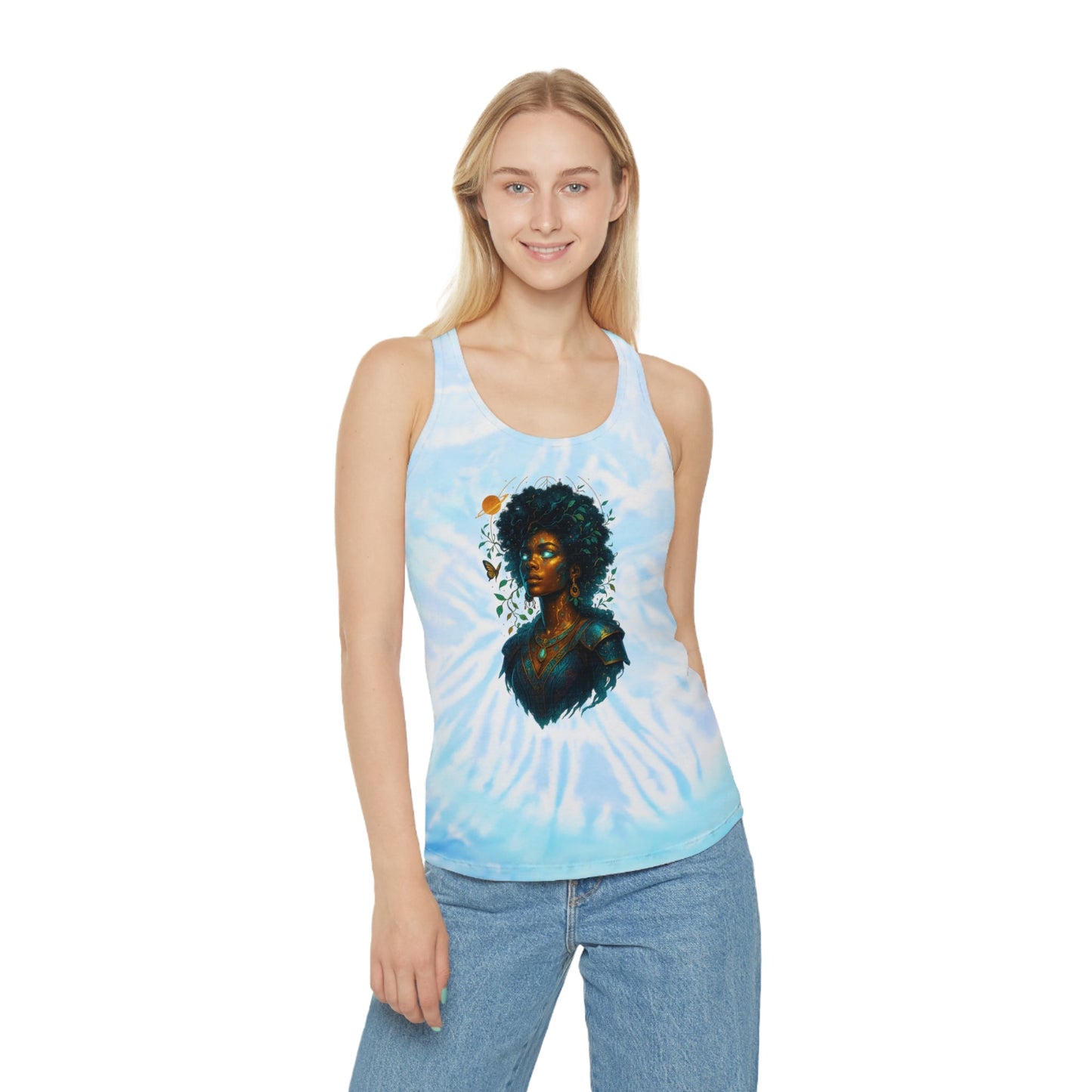 Bohemian Tie Dye Racerback Tank Top, Summer Beachwear, Women’s Casual Top, Eco-Friendly Fashion, Festival Attire, Yoga Tank Printify