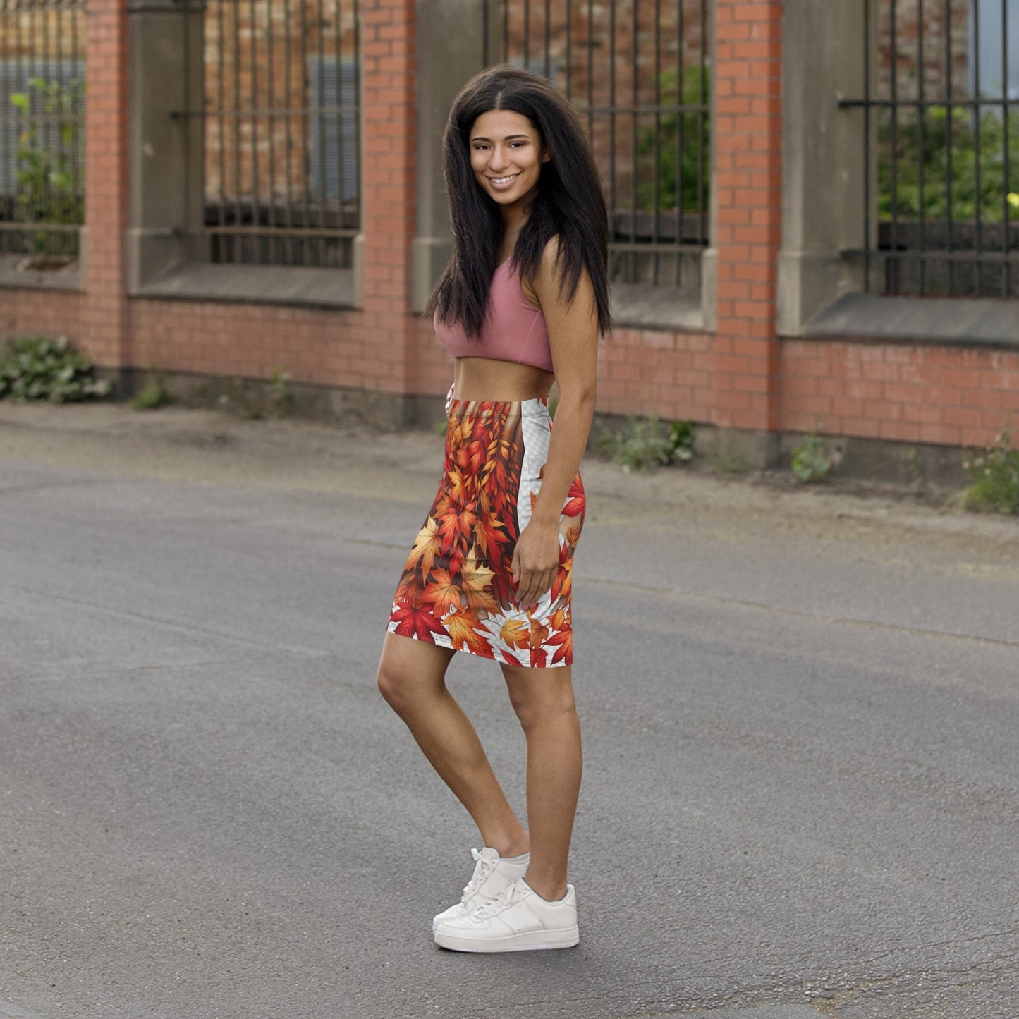Autumn Leaves Women's Pencil Skirt, Fall Fashion Midi Skirt, Thankgiving Outfit, Seasonal Skirt, Leaf Print Skirt Printify