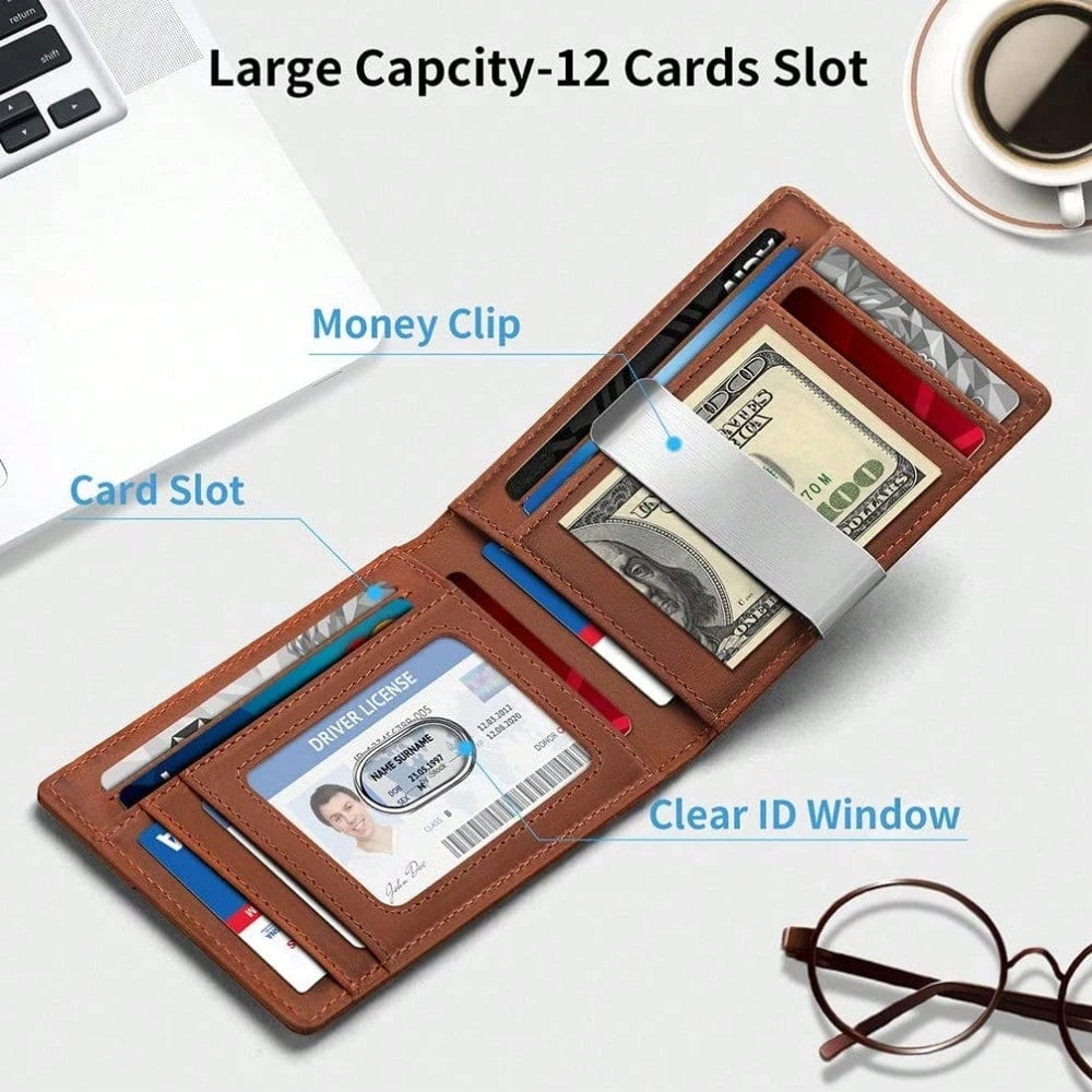 Wallet For Men Slim Bifold Leather Wallet With Money Clip RFID Blocking Minimalist Card Holder Front Pocket Mens Wallet - M/S TMC India