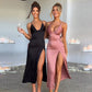 Spaghetti Strap Dress With Split Design Deep V-neck Sleeveless Backless Bodycon Party Dresses For Womens Clothing CJ