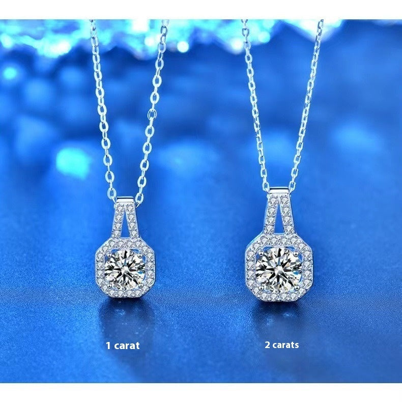 Moissanite S925 Sterling Silver Necklace For Women All-match Niche High Sense CJ